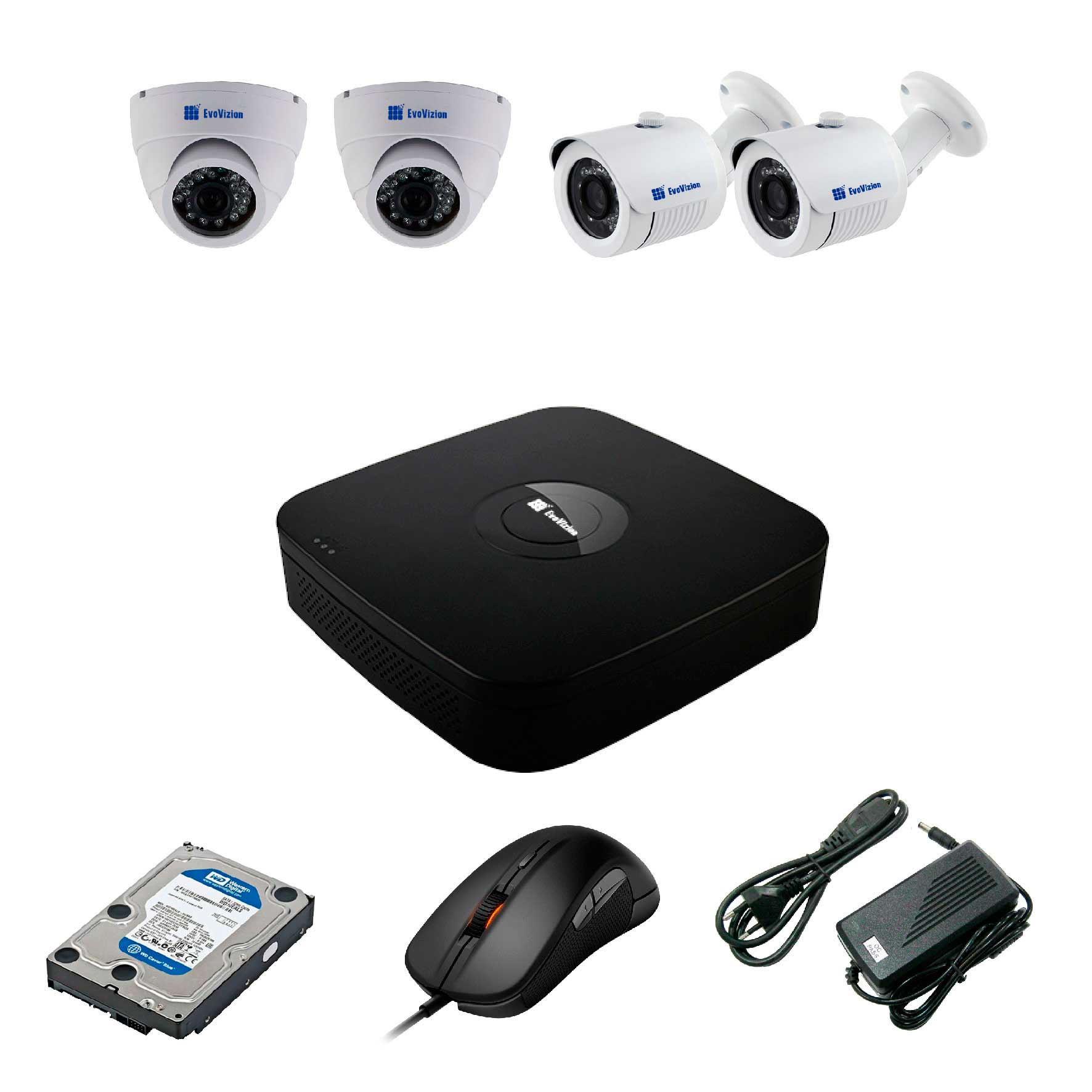 Комплект видеонаблюдения EvoVizion 2DOME-2OUT-240 + HDD 500 Гб